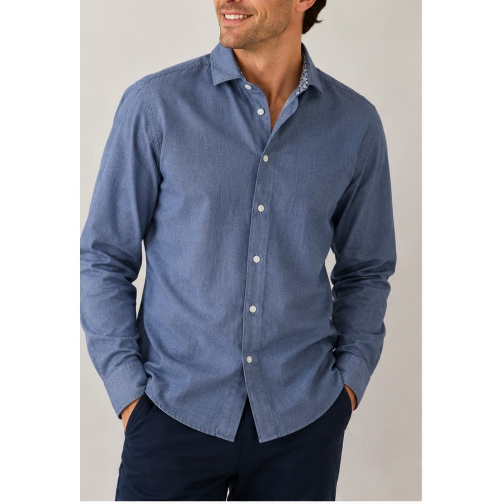 Ted Baker Men's Blue Long Sleeve Button-Up Shirt | Size L | Premium Cotton | Sma
